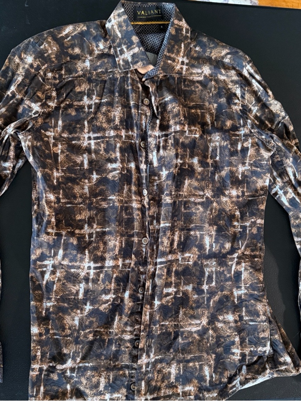 Valiant Paris Button-Up Shirt in Brown & Black Abstract Print